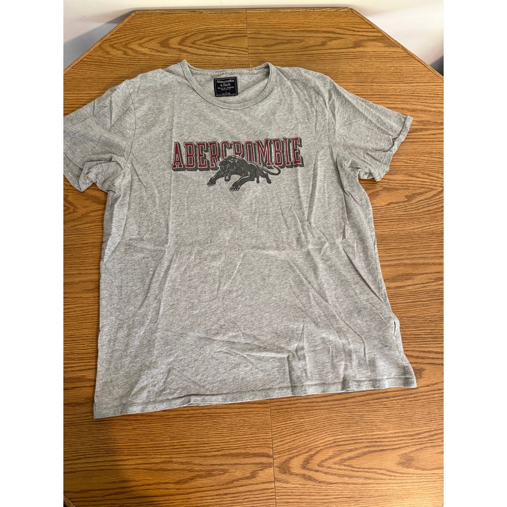 Abercrombie & Fitch Mens Gray Panther Graphic T-Shirt Y2K Logo Tee Large